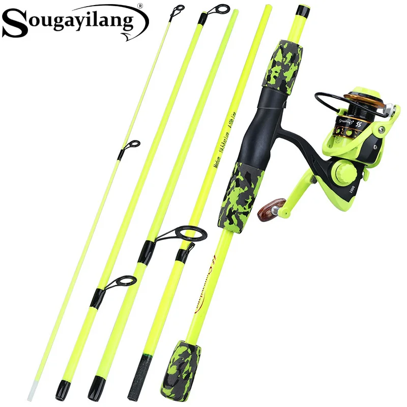 Fishing Rod Combo - Sougayilang 휴대용 5섹션 빨간색/노란색 낚싯대 콤보