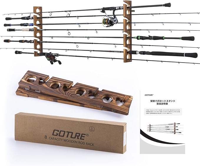 Goture 나무 낚시대 홀더 8 홀 막대 벽 보관 브 - Fishing Rod Rack 리뷰 및 가격