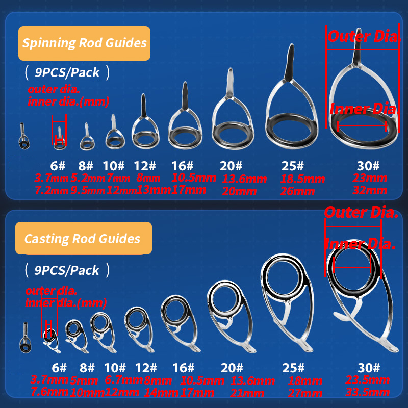 9Pcs 낚싯대 가이드 링 수리 키트 세라믹 링 스피닝 - Fishing Rod Casting 리뷰 및 가격